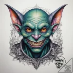 Tattoo sketch goblin with a scroll, ink illus… – tattoo sketch (№1759188762_0, 29.09.2025 23:32) — tattoovalue.net