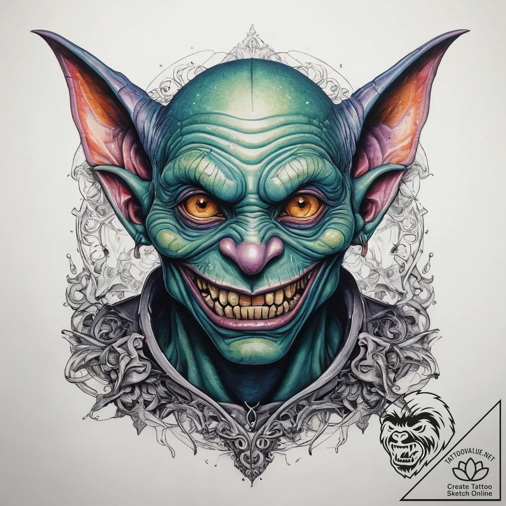 Tattoo sketch goblin with a scroll, ink illus... - tattoo sketch (№1759188762_0, 29.09.2025 23:32) — tattoovalue.net