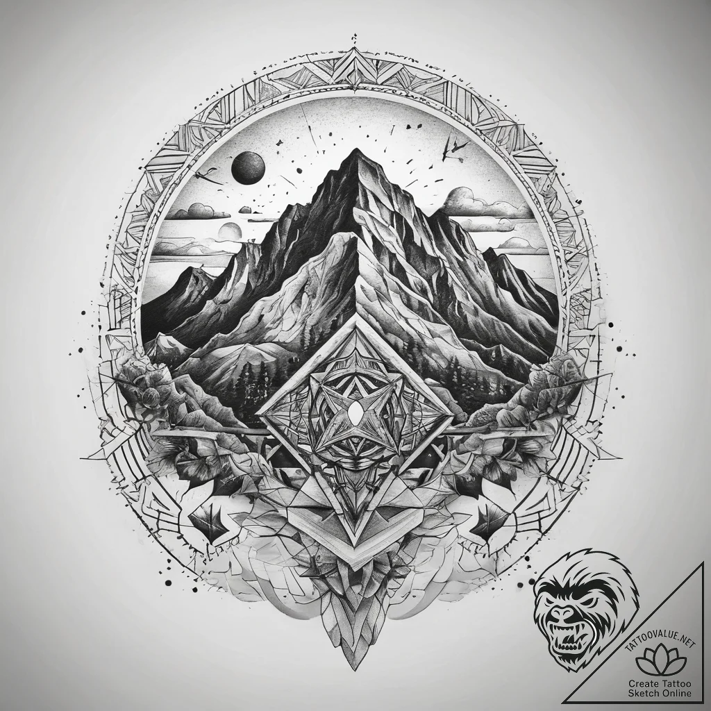 Tattoo sketch mountain, concept art for tatto... - tattoo sketch (№1759190324_0, 29.09.2025 23:58) — tattoovalue.net
