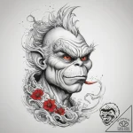 Tattoo sketch the grinch with a horn, concept… – tattoo sketch (№1759190517_0, 30.09.2025 00:01) — tattoovalue.net