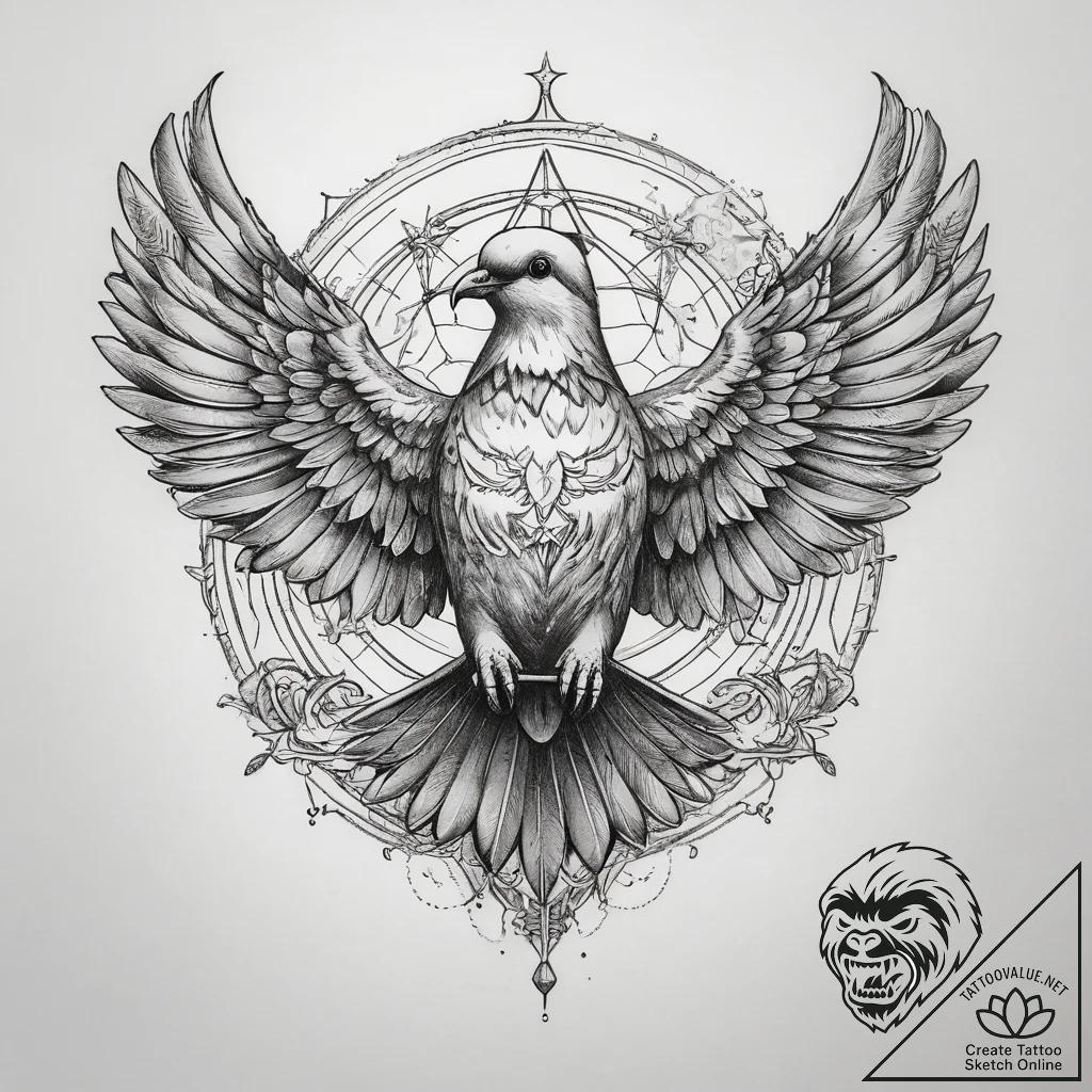 Tattoo sketch dove, concept art for tattoo, o... - tattoo sketch (№1759190713_0, 30.09.2025 00:05) — tattoovalue.net