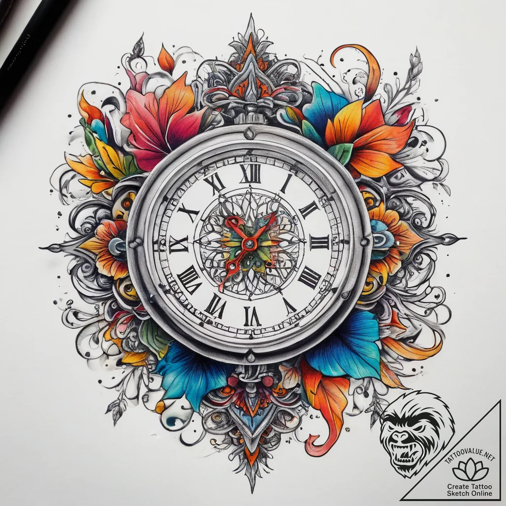 Tattoo sketch broken clock, tattoo flash shee... - tattoo sketch (№1759191687_0, 30.09.2025 00:21) — tattoovalue.net