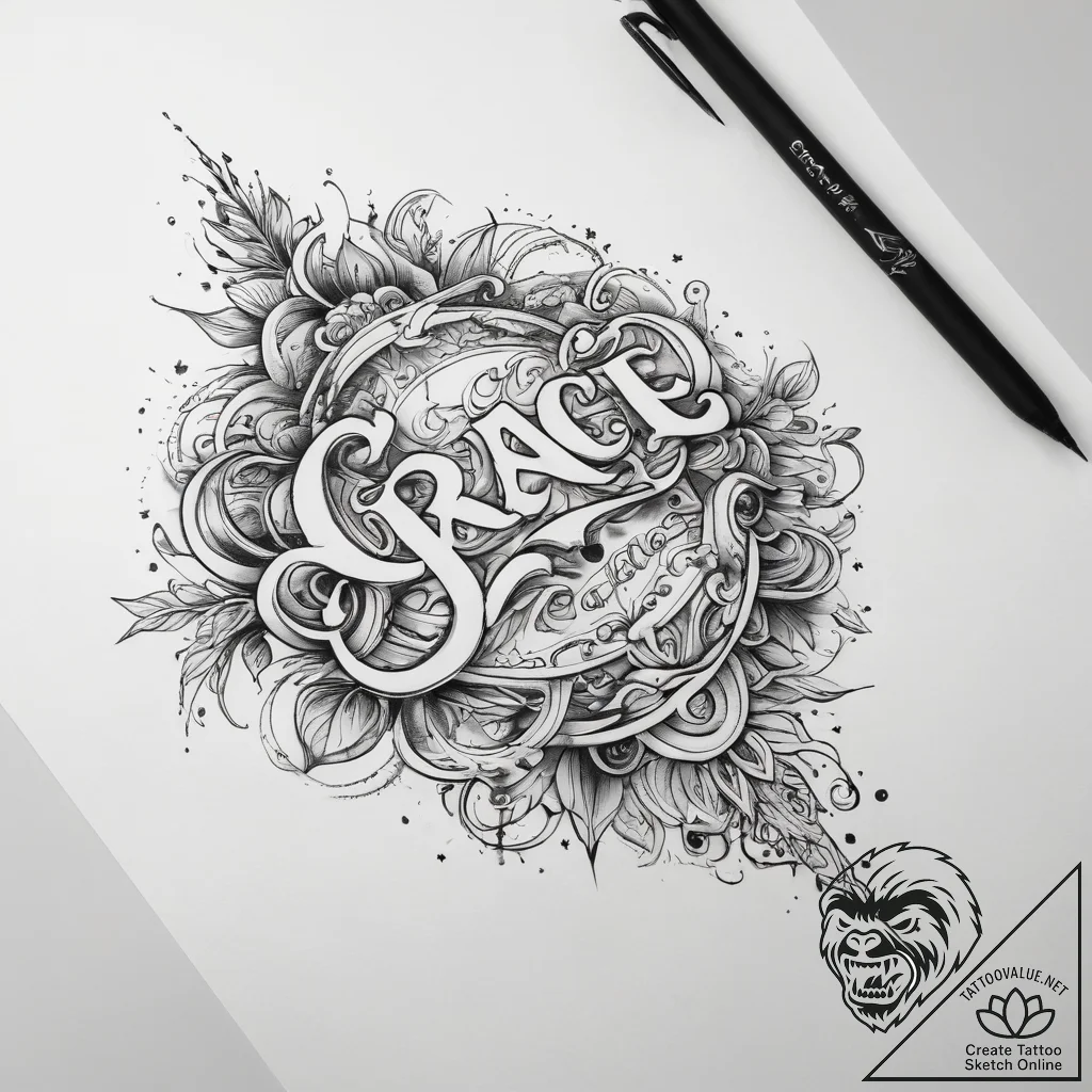 Tattoo sketch grace lettering - tattoo sketch (№1759192663_0, 30.09.2025 00:37) — tattoovalue.net