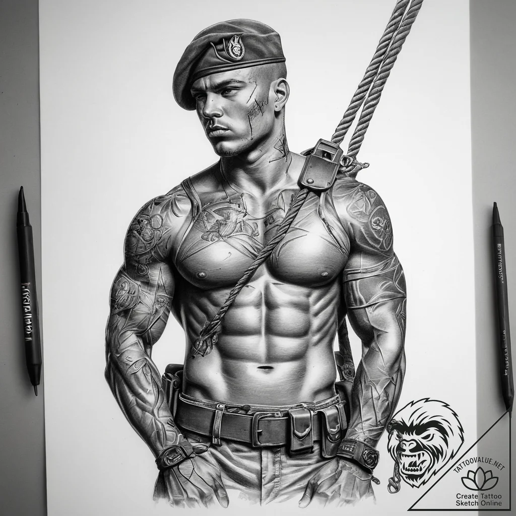 Tattoo sketch soldier with a rope, artistic t... - tattoo sketch (№1759192858_0, 30.09.2025 00:40) — tattoovalue.net