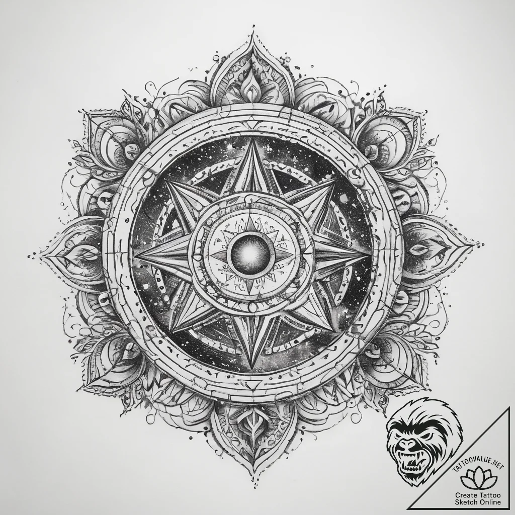 Tattoo sketch cosmic portrayal - tattoo sketch (№1759194033_0, 30.09.2025 01:00) — tattoovalue.net
