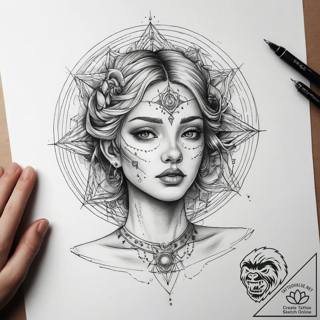Tattoo sketch cosmic person, concept art for... - tattoo sketch (№1759194808_0, 30.09.2025 01:13) — tattoovalue.net