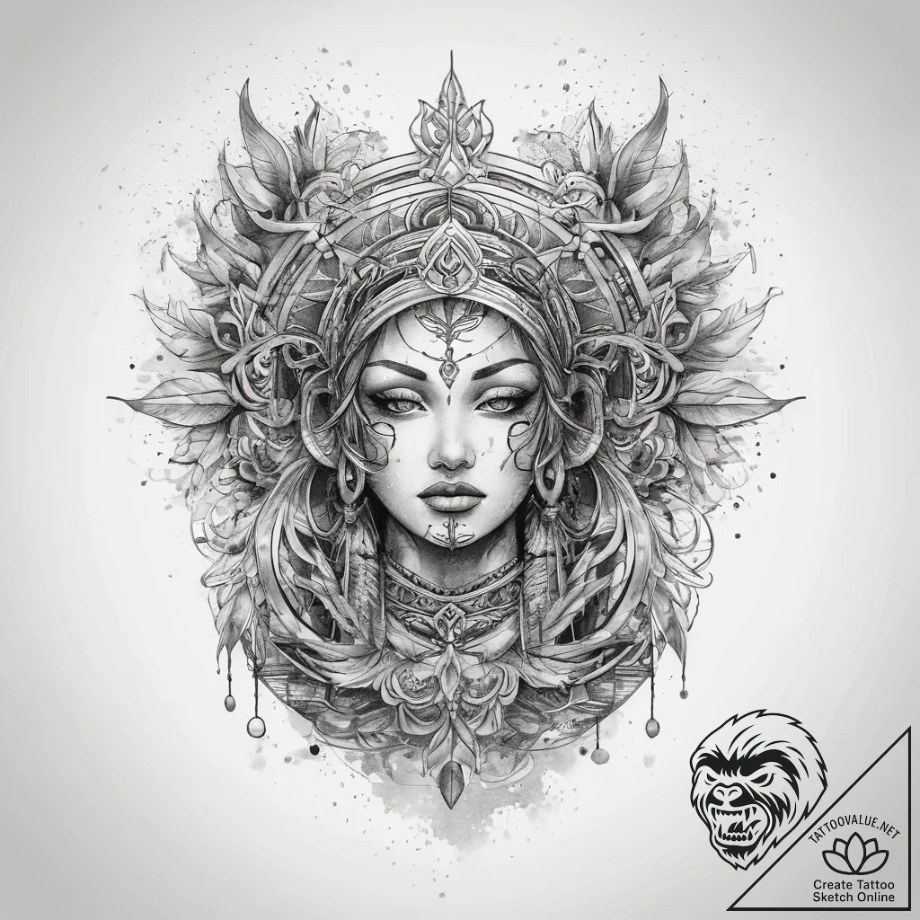 Tattoo sketch sacred river, tattoo line art,... - tattoo sketch (№1759196553_0, 30.09.2025 01:42) — tattoovalue.net