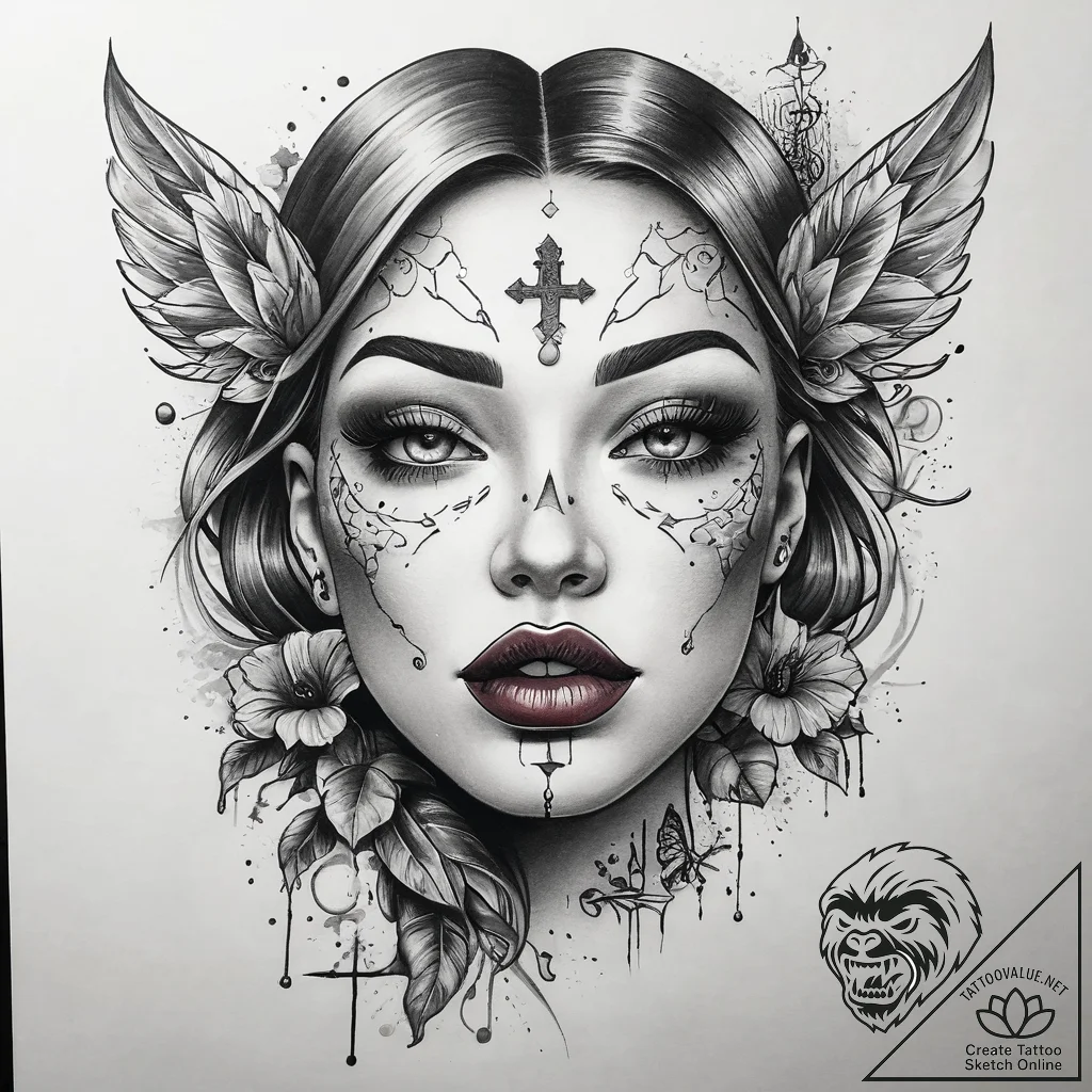 Tattoo sketch lipstick with lips, concept art... - tattoo sketch (№1759197522_0, 30.09.2025 01:58) — tattoovalue.net
