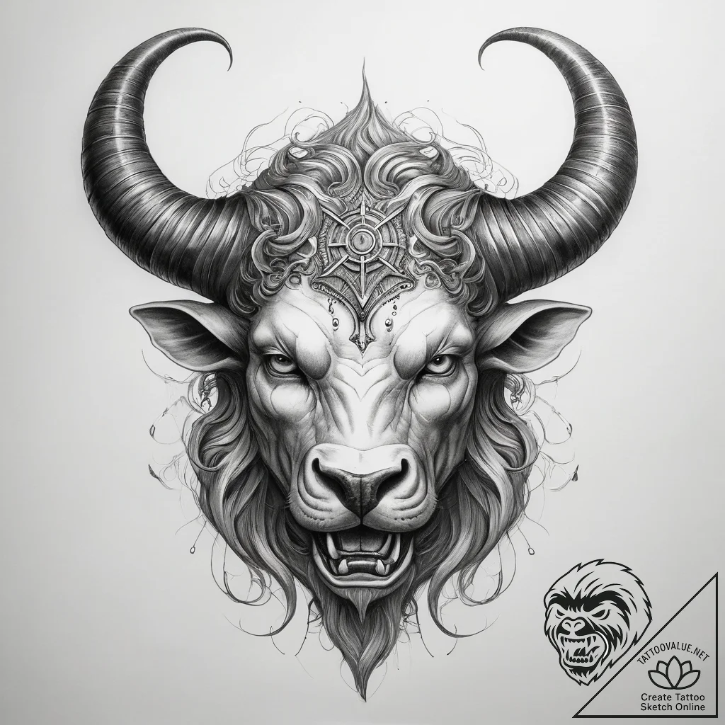 Tattoo sketch minotaur horns - tattoo sketch (№1759198297_0, 30.09.2025 02:11) — tattoovalue.net