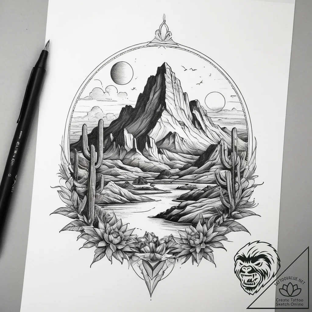 Tattoo sketch desert, tattoo sketch design, b... - tattoo sketch (№1759198491_0, 30.09.2025 02:14) — tattoovalue.net