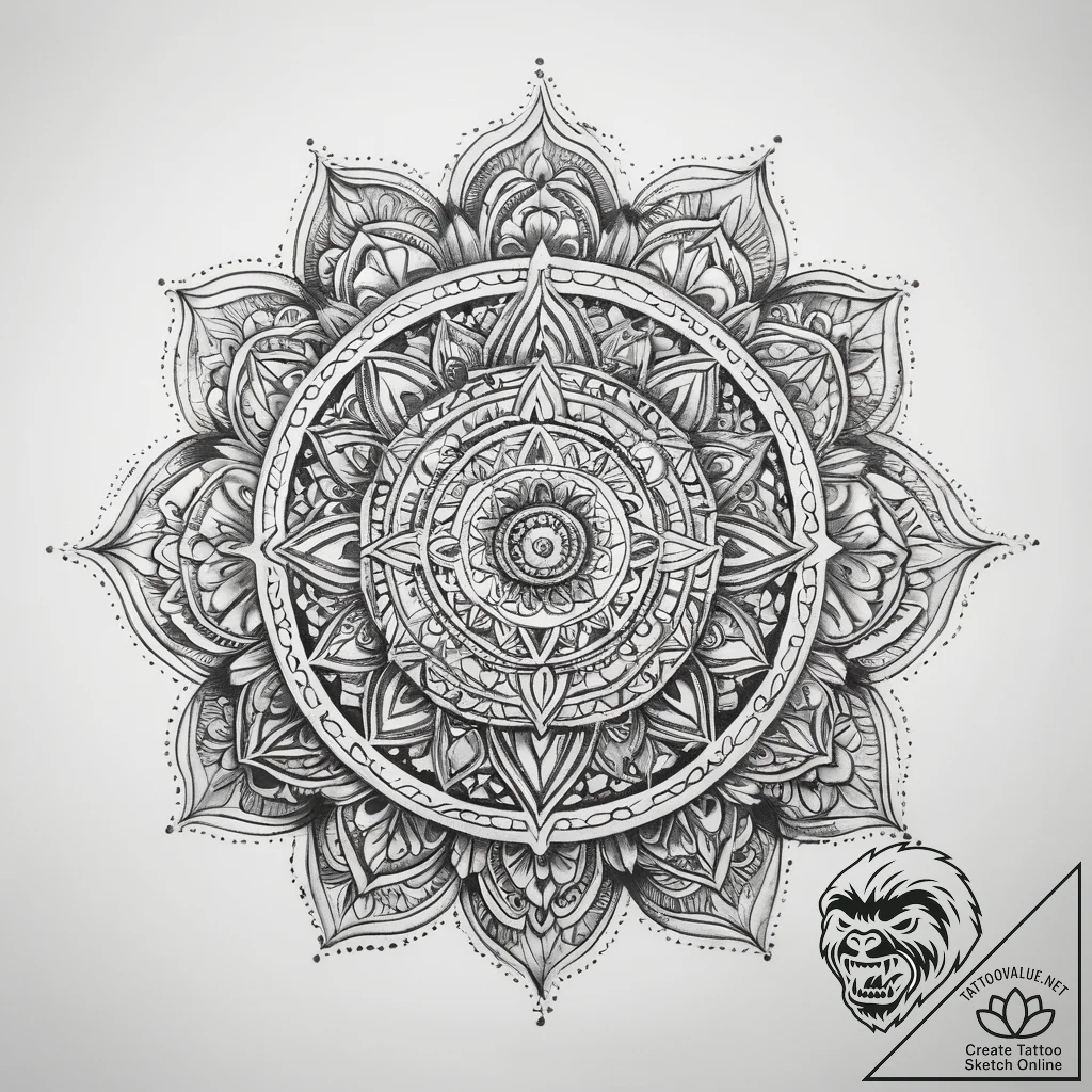 Tattoo sketch mandala with sacred symbols - tattoo sketch (№1759198684_0, 30.09.2025 02:18) — tattoovalue.net