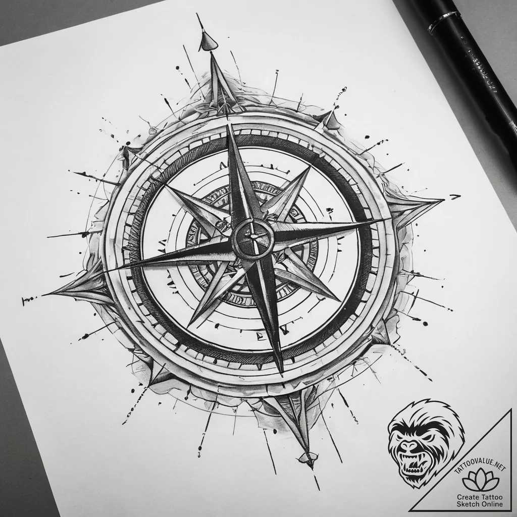 Tattoo sketch compass, artistic tattoo sketch... - tattoo sketch (№1759199462_0, 30.09.2025 02:31) — tattoovalue.net