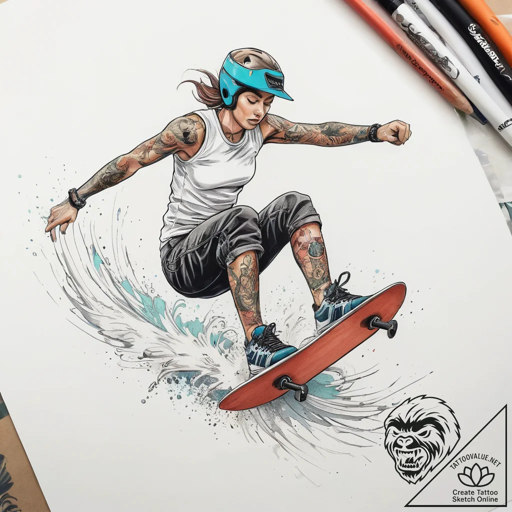 Tattoo sketch wakeboarding a person jumping,... - tattoo sketch (№1759200043_0, 30.09.2025 02:40) — tattoovalue.net