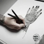 Tattoo sketch hands with a pen – tattoo sketch (№1759200238_0, 30.09.2025 02:43) — tattoovalue.net