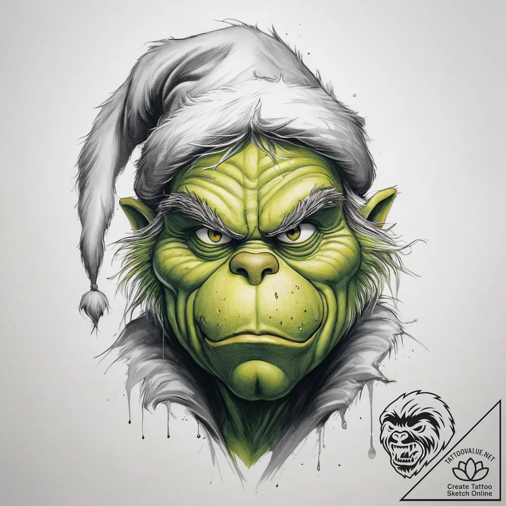 Tattoo sketch the grinch with a claw - tattoo sketch (№1759202179_0, 30.09.2025 03:16) — tattoovalue.net