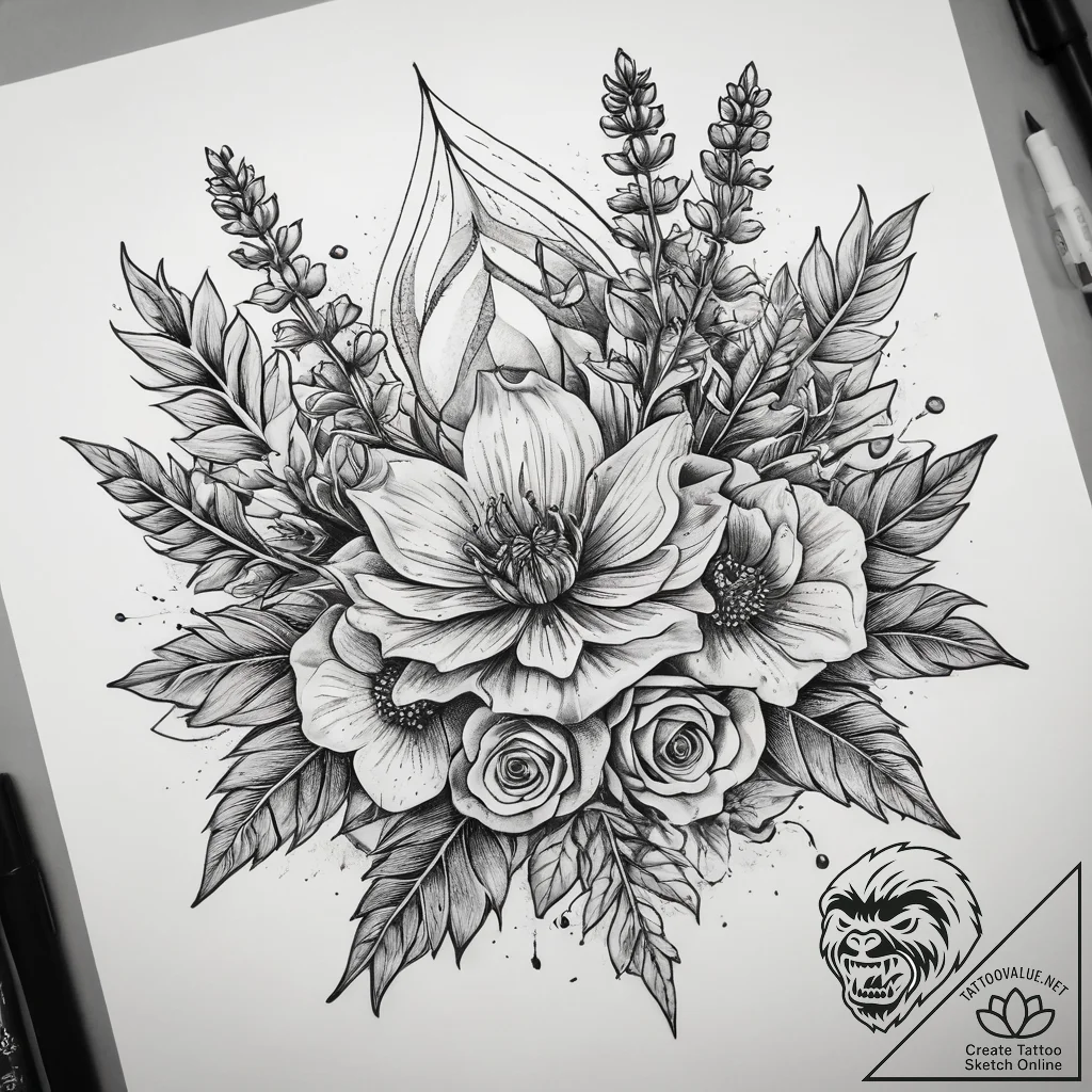 Tattoo sketch lavender, tattoo flash sheet de... - tattoo sketch (№1759202568_0, 30.09.2025 03:22) — tattoovalue.net