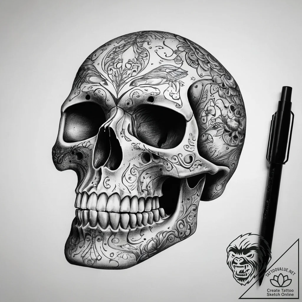 Tattoo sketch realistic череп - tattoo sketch (№1759203540_0, 30.09.2025 03:39) — tattoovalue.net