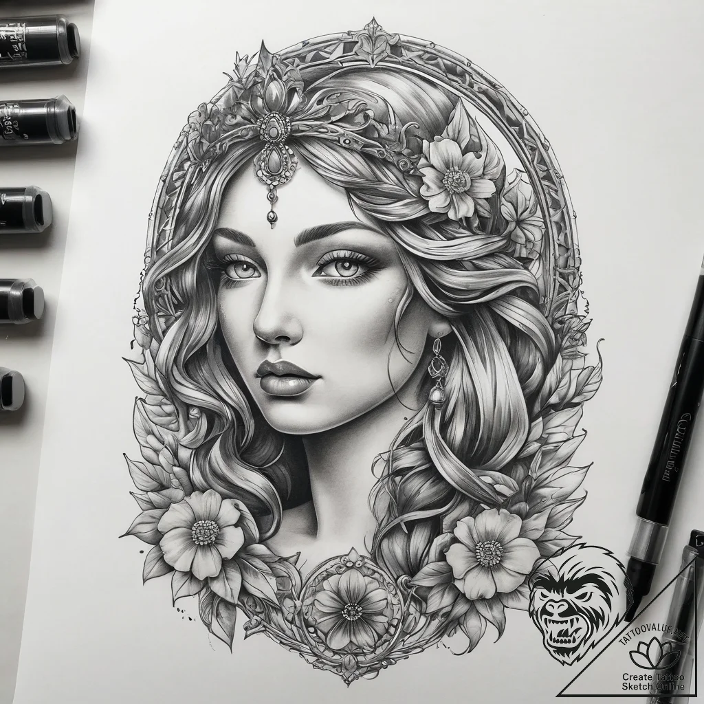 Tattoo sketch aphrodite with a mirror, tattoo... - tattoo sketch (№1759204122_0, 30.09.2025 03:48) — tattoovalue.net