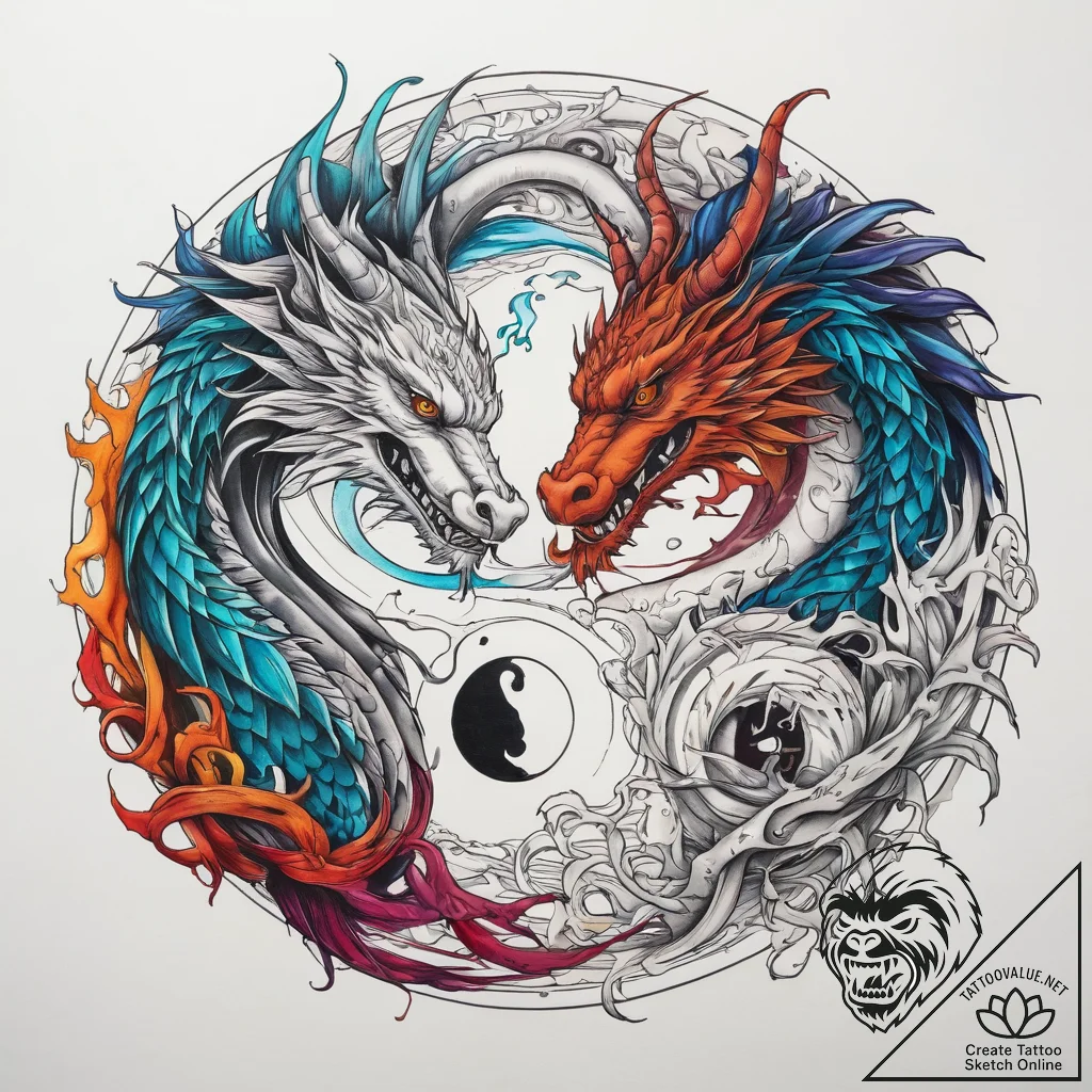 Tattoo sketch yin yang with dragon, ink illus... - tattoo sketch (№1759204511_0, 30.09.2025 03:55) — tattoovalue.net