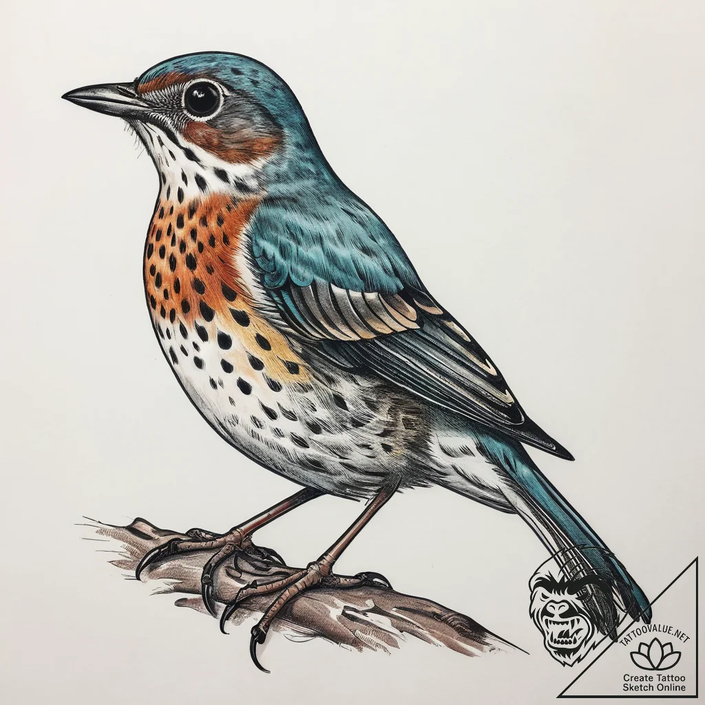 Tattoo sketch swainson's thrush, concept art... - tattoo sketch (№1759204899_0, 30.09.2025 04:01) — tattoovalue.net