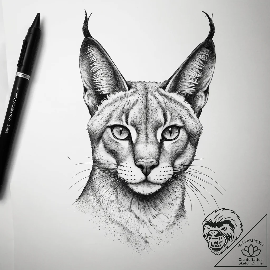 Tattoo sketch caracal, ink illustration for t... - tattoo sketch (№1759206451_0, 30.09.2025 04:27) — tattoovalue.net
