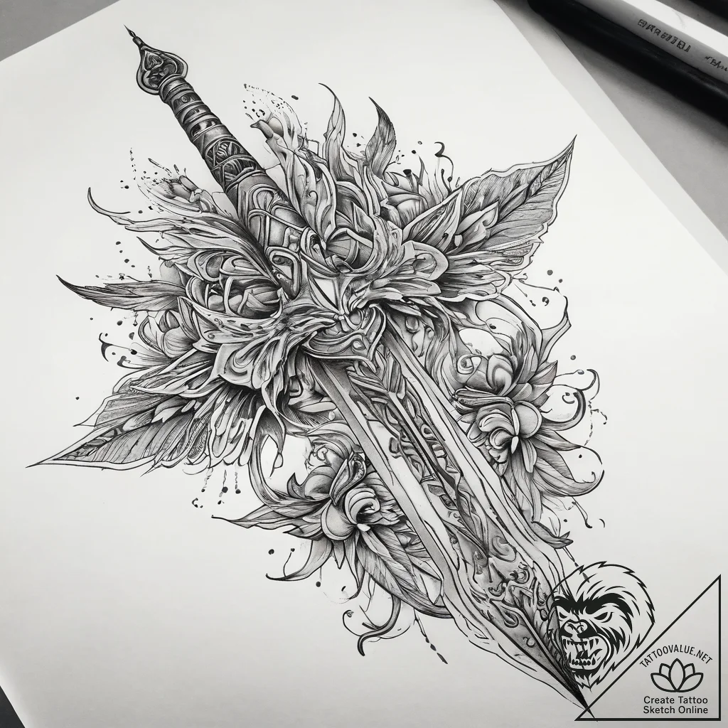 Tattoo sketch dagger, tattoo flash sheet desi... - tattoo sketch (№1759206647_0, 30.09.2025 04:30) — tattoovalue.net