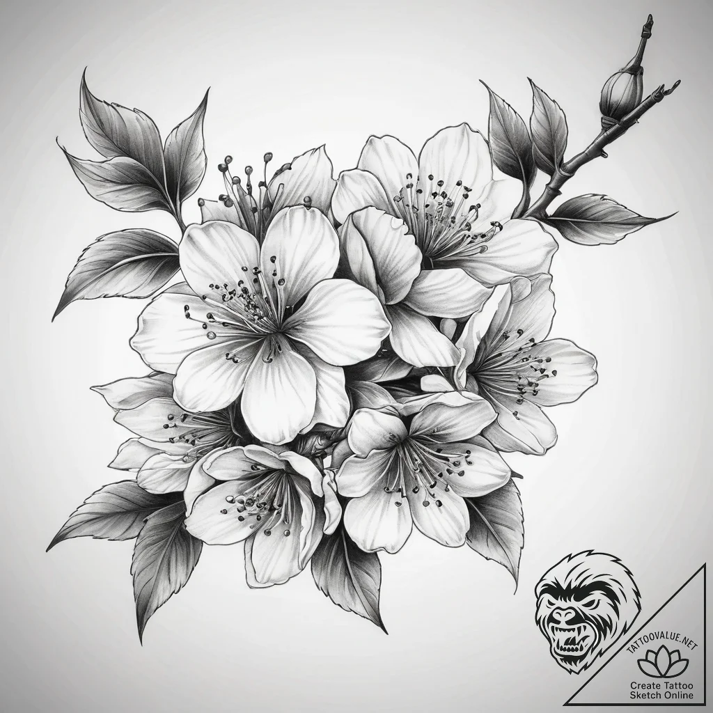 Tattoo sketch cherry blossom branch, artistic... - tattoo sketch (№1759208780_0, 30.09.2025 05:06) — tattoovalue.net