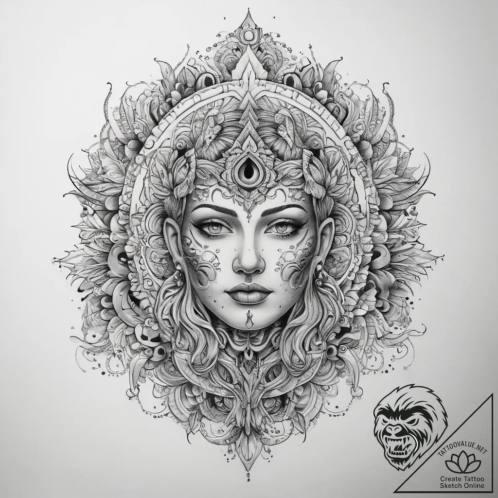 Tattoo sketch spiritual character, ink illust... - tattoo sketch (№1759209364_0, 30.09.2025 05:16) — tattoovalue.net