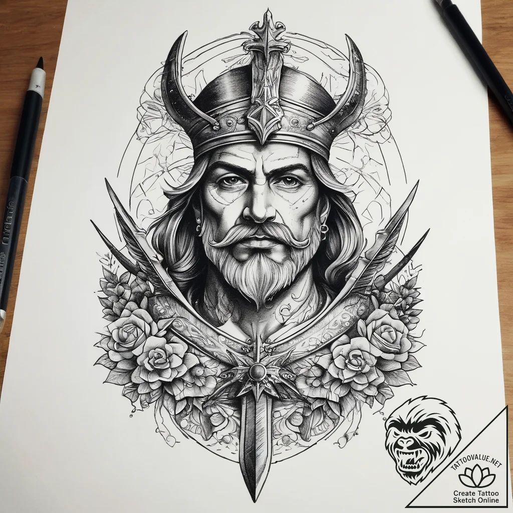 Tattoo sketch francisco pizarro with a sword,... - tattoo sketch (№1759213452_0, 30.09.2025 06:24) — tattoovalue.net