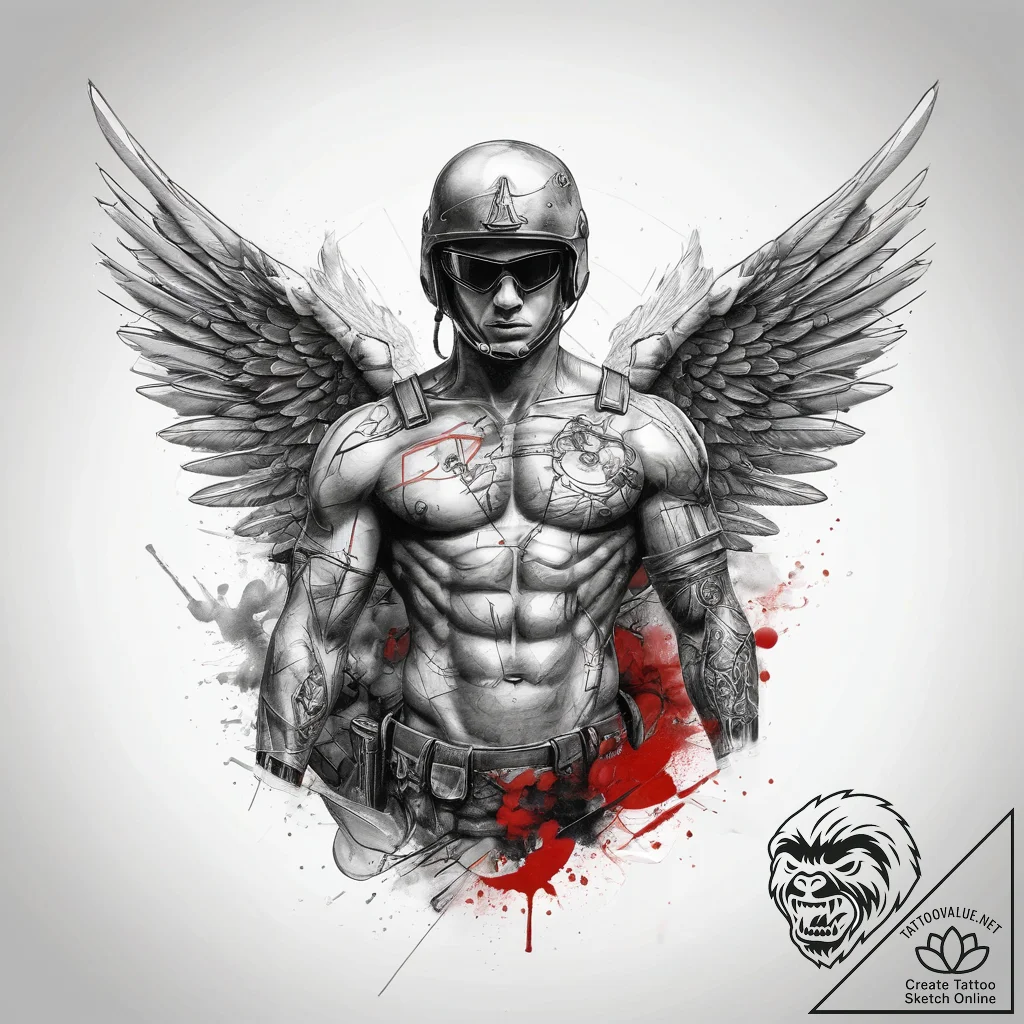Tattoo sketch soldier with an angel, tattoo s... - tattoo sketch (№1759215606_0, 30.09.2025 07:00) — tattoovalue.net