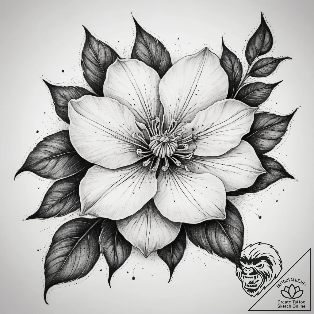 Tattoo sketch clematis, ink illustration for... - tattoo sketch (№1759222514_0, 30.09.2025 08:55) — tattoovalue.net