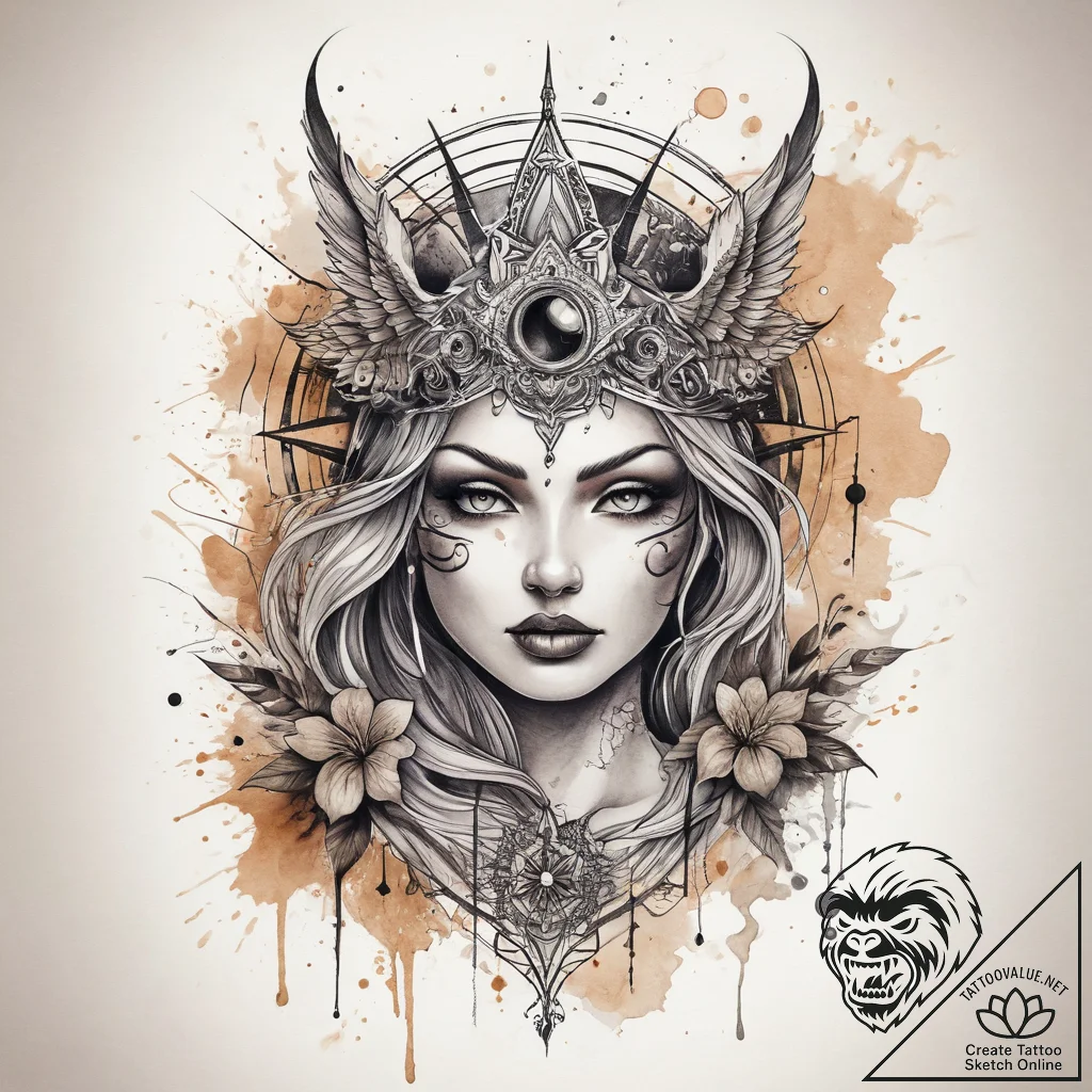 Tattoo sketch mystical scene, tattoo flash sh... - tattoo sketch (№1759223110_0, 30.09.2025 09:05) — tattoovalue.net