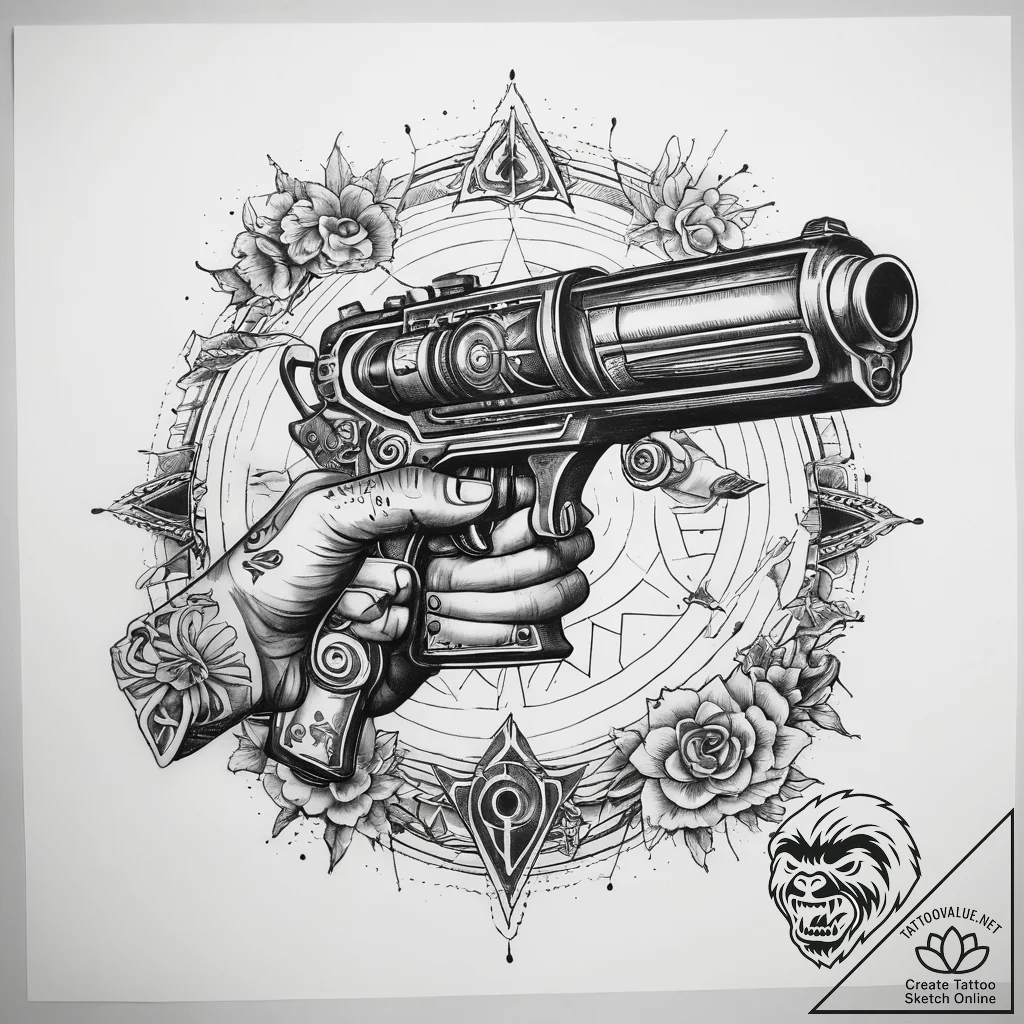 Tattoo sketch hands with a raygun, tattoo fla... - tattoo sketch (№1759224292_0, 30.09.2025 09:24) — tattoovalue.net