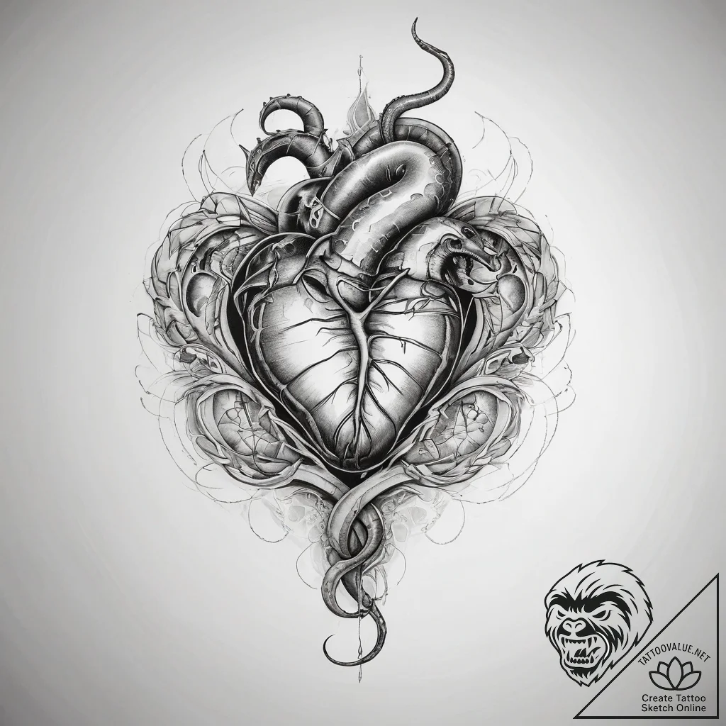 Tattoo sketch heartbeat with a snake - tattoo sketch (№1759225084_0, 30.09.2025 09:38) — tattoovalue.net