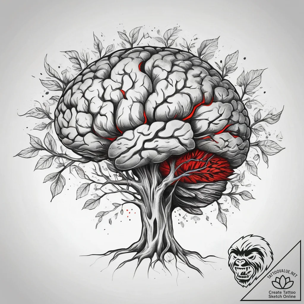 Tattoo sketch anatomical brain with a tree, a... - tattoo sketch (№1759228211_0, 30.09.2025 10:30) — tattoovalue.net