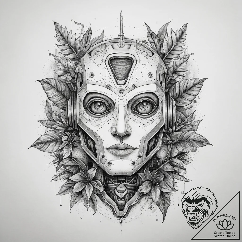 Tattoo sketch robot with a plant, tattoo draw... - tattoo sketch (№1759229210_0, 30.09.2025 10:46) — tattoovalue.net