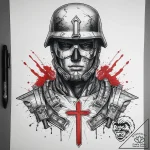 Tattoo sketch soldier with a metal, ink illus… – tattoo sketch (№1759231826_0, 30.09.2025 11:30) — tattoovalue.net
