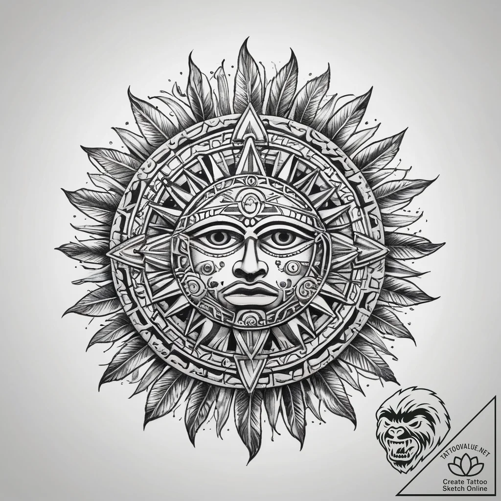 Tattoo sketch aztec sun stone - tattoo sketch (№1759232022_0, 30.09.2025 11:33) — tattoovalue.net