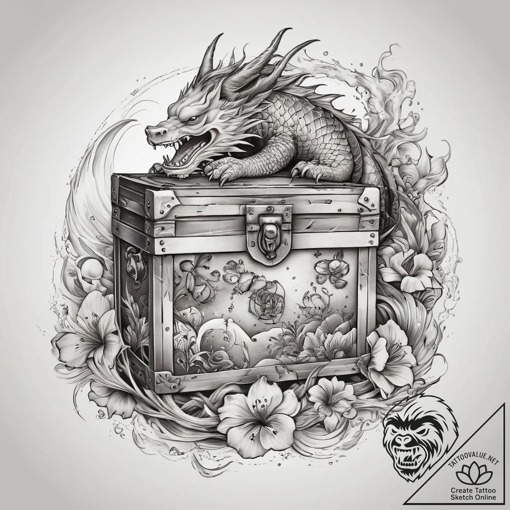 Tattoo sketch old treasure chest with a coin,... - tattoo sketch (№1759233980_0, 30.09.2025 12:06) — tattoovalue.net
