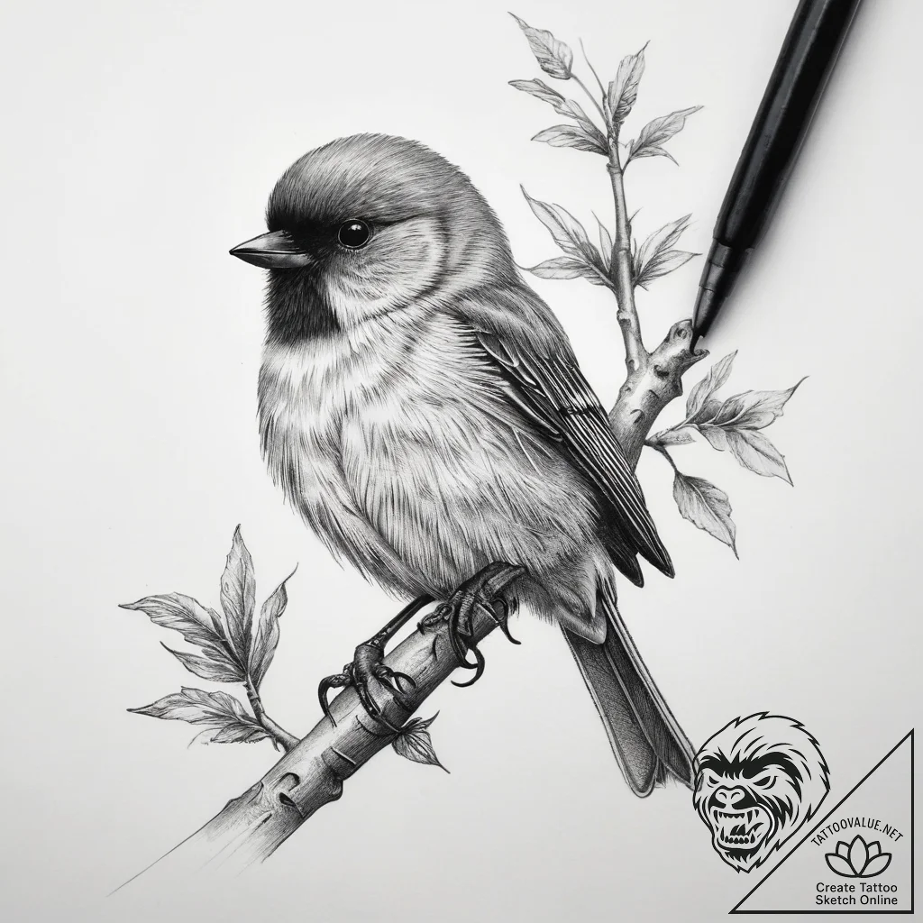 Tattoo sketch bushtit, tattoo drawing outline... - tattoo sketch (№1759235150_0, 30.09.2025 12:25) — tattoovalue.net