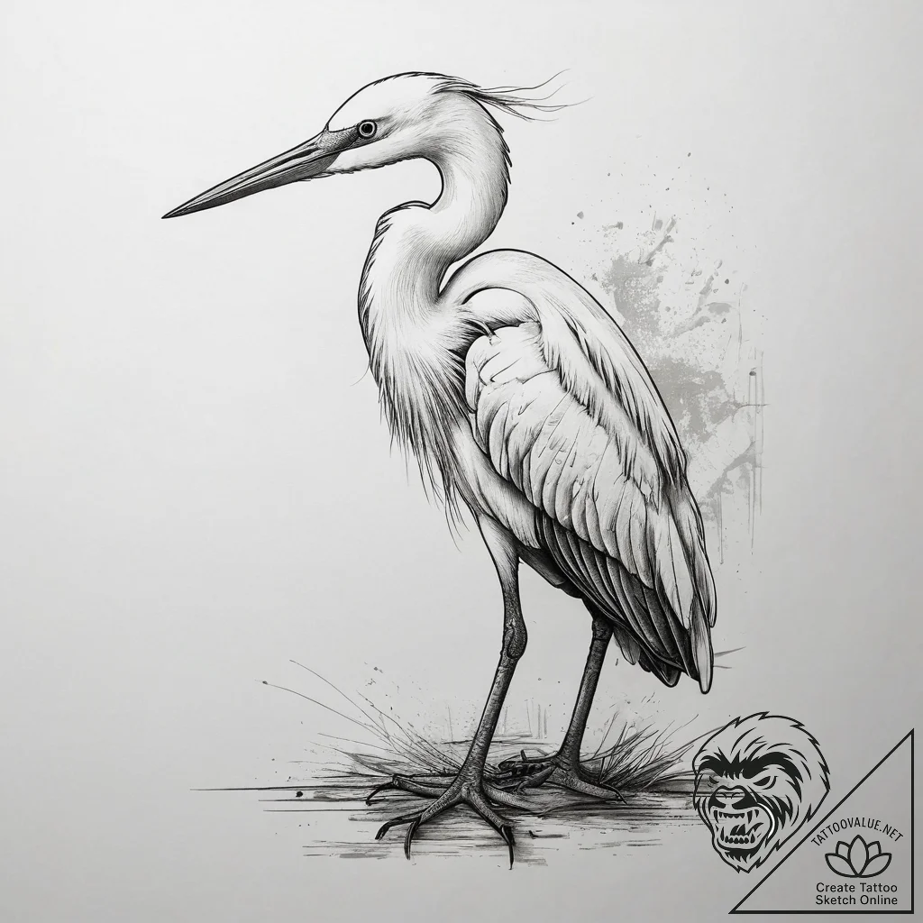 Tattoo sketch puns a egret that says "i'm a e... - tattoo sketch (№1759235741_0, 30.09.2025 12:35) — tattoovalue.net