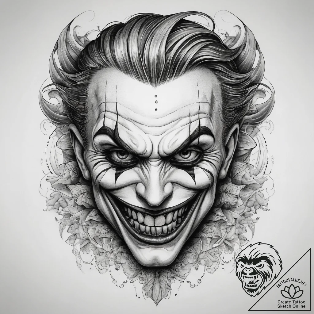Tattoo sketch joker, tattoo line art, old sch... - tattoo sketch (№1759237505_0, 30.09.2025 13:05) — tattoovalue.net