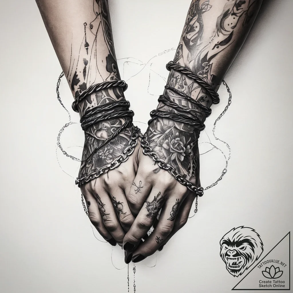 Tattoo sketch hands with a chain, artistic ta... - tattoo sketch (№1759238478_0, 30.09.2025 13:21) — tattoovalue.net