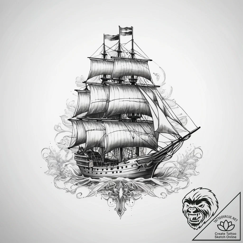 Tattoo sketch узор в виде корабля - tattoo sketch (№1759239848_0, 30.09.2025 13:44) — tattoovalue.net