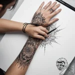 Tattoo sketch hands with a brush – tattoo sketch (№1759240433_0, 30.09.2025 13:53) — tattoovalue.net
