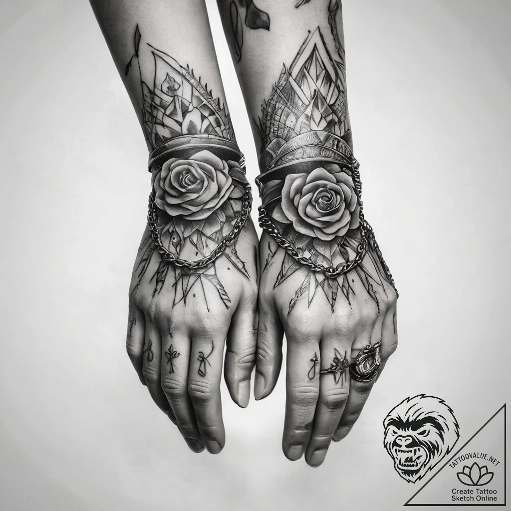 Tattoo sketch hands with a chain, tattoo line... - tattoo sketch (№1759244153_0, 30.09.2025 14:55) — tattoovalue.net