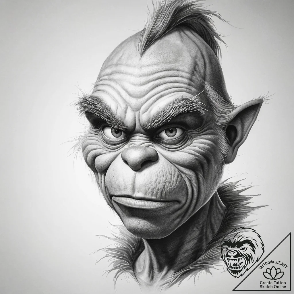 Tattoo sketch the grinch with a wing, artisti... - tattoo sketch (№1759245735_0, 30.09.2025 15:22) — tattoovalue.net