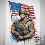 Tattoo sketch soldier with a flag, concept ar… – tattoo sketch (№1759246133_0, 30.09.2025 15:28) — tattoovalue.net