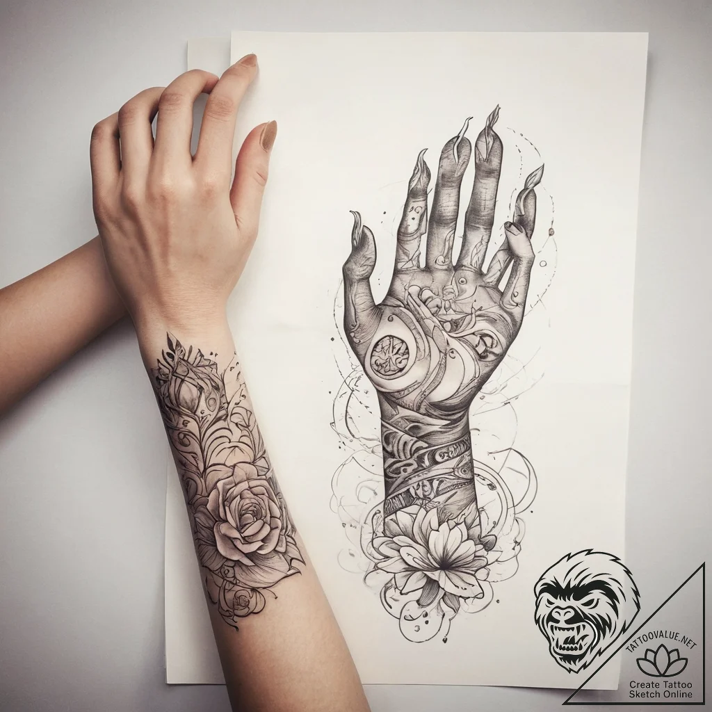 Tattoo sketch hands with a scroll, tattoo lin... - tattoo sketch (№1759334842_0, 01.10.2025 16:07) — tattoovalue.net