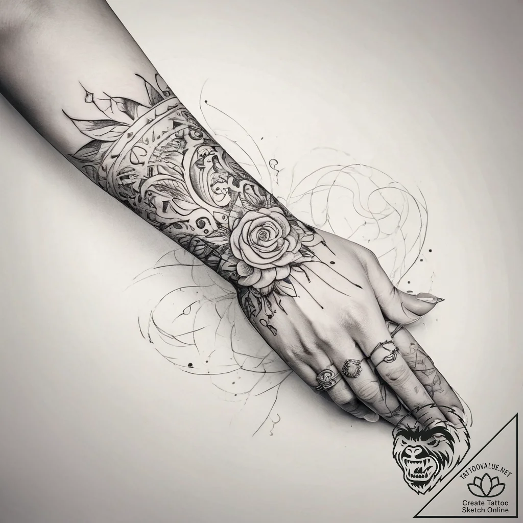 Tattoo sketch hands with a scroll, tattoo lin... - tattoo sketch (№1759337260_0, 01.10.2025 16:47) — tattoovalue.net